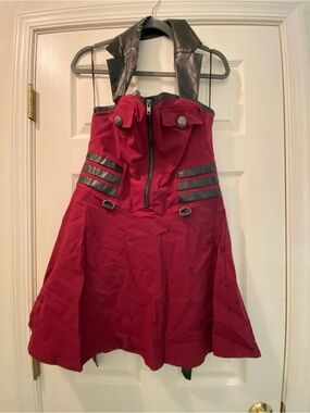 Killstar Psy Ops Blood Faux Leather Trim Halter Dress sz XL